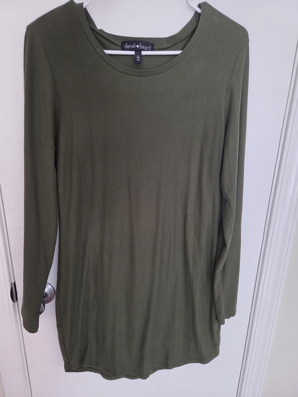 Derek Heart Olive Green Long Sleeve T Shirt Dress Large Casual Stretch Knit
